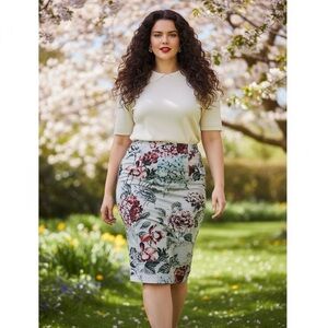 Melissa McCarthy Seven7 Floral Ponte Pencil Skirt Gray 1X